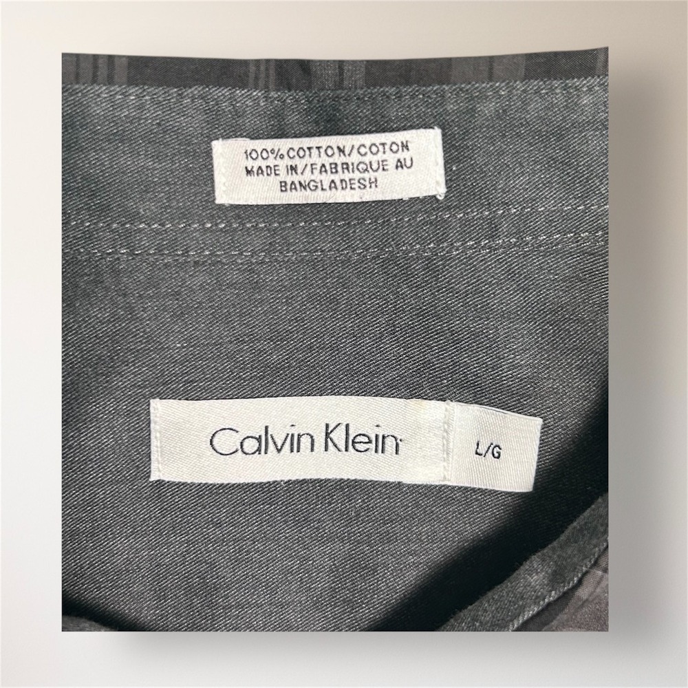 Calvin Klein Mens L Plaid Button Up Shirt Gray Black Long Sleeve Cotton Preppy - Picture 7 of 9